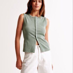 Sage Green Rib Crew Button-Up Top